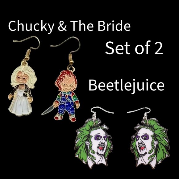 Chucky & The Bride + Beetlejuice Costume Earrings Set - Picture 1 of 3